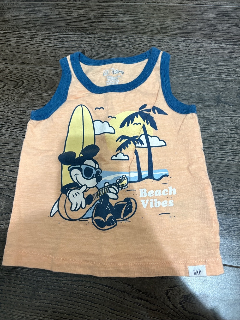 GAP Kids Peach Tank Top with Blue Trim and Mickey Graphic